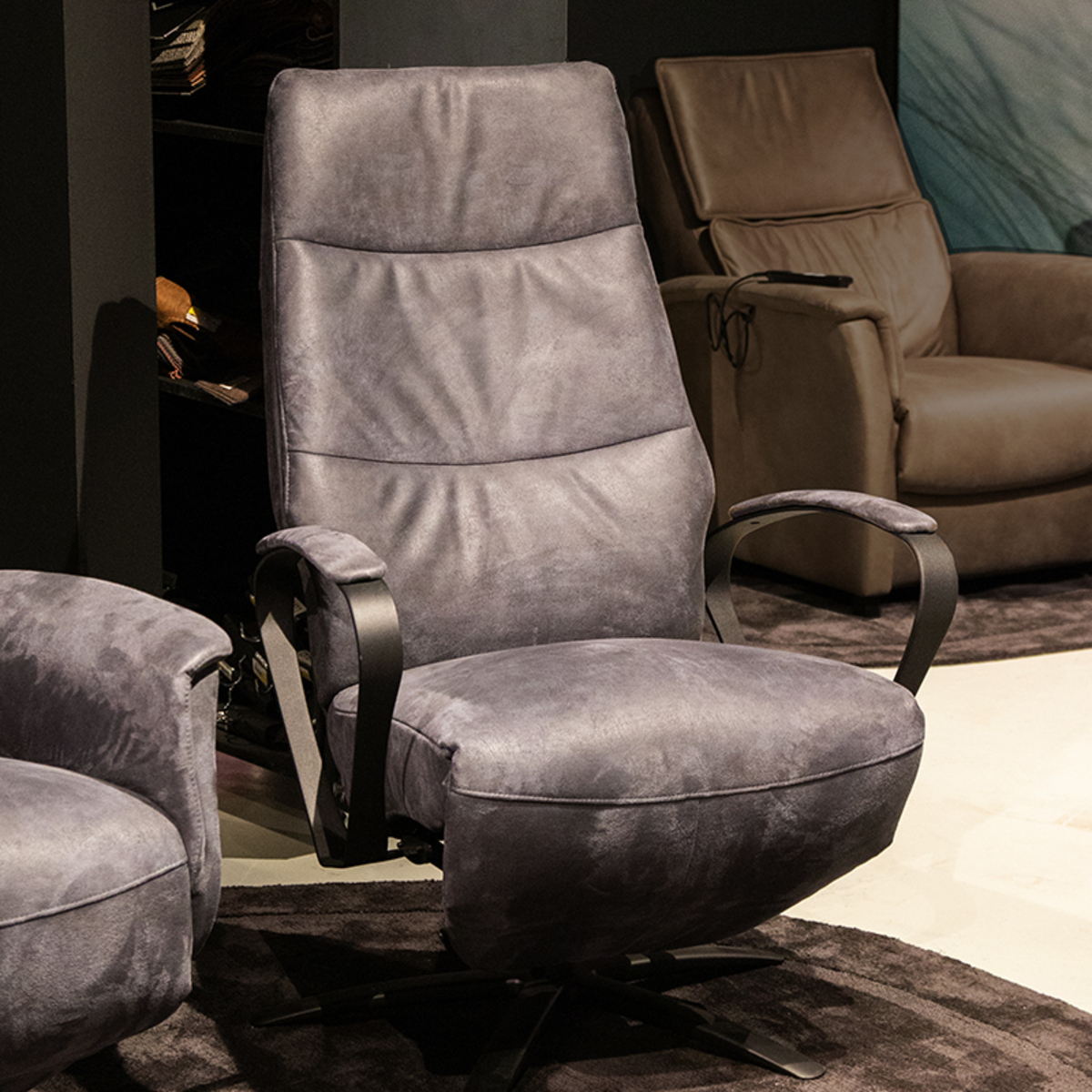 Fauteuil Noor - Relaxfauteuil - Armleuning - Blauw - Microleder - Industrieel - DOK 2 Essentials