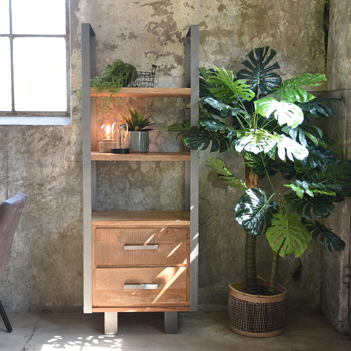 Boekkast Factory Naturel Rough - Mangohout - LABEL51