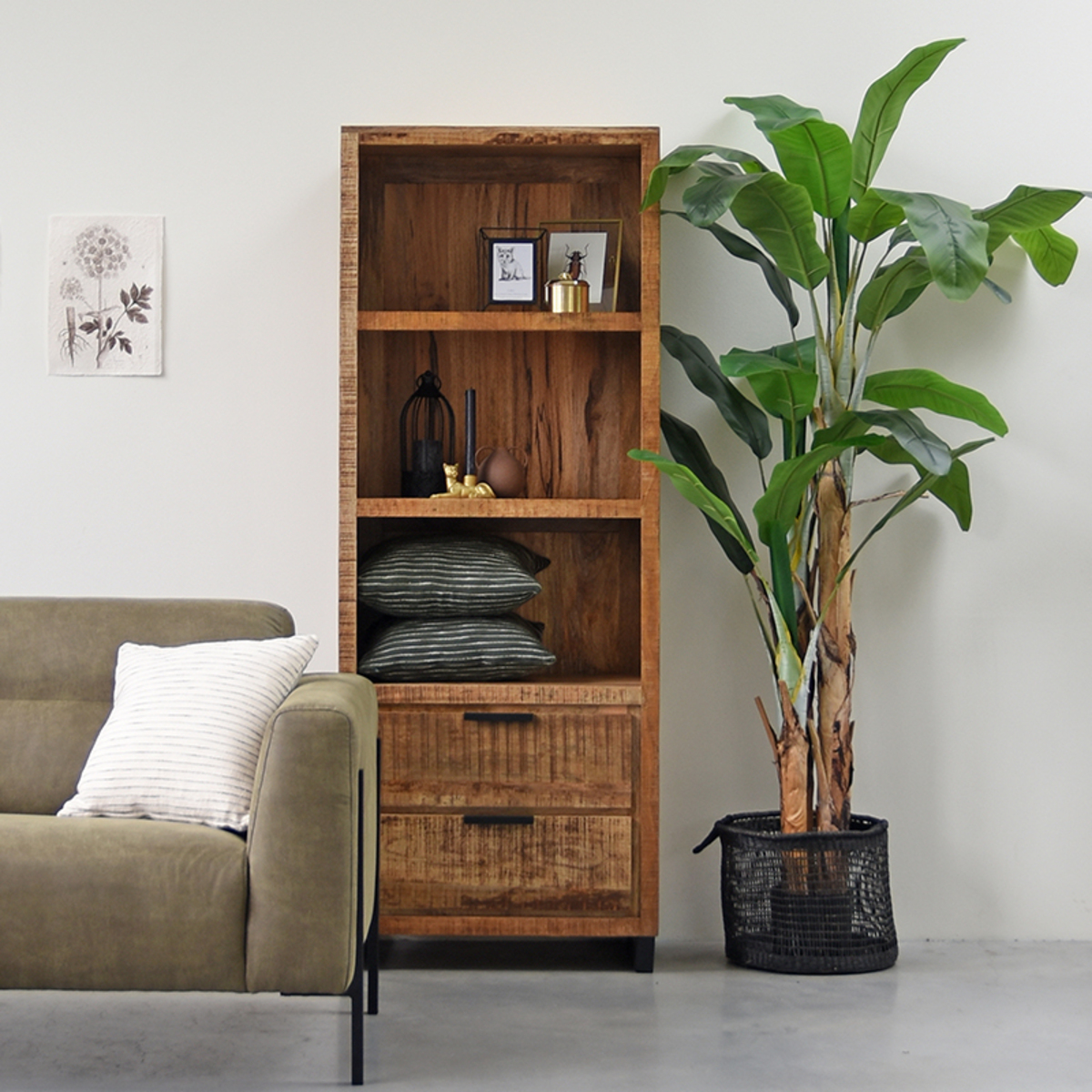 Boekkast Glasgow Naturel Rough - Mangohout - LABEL51