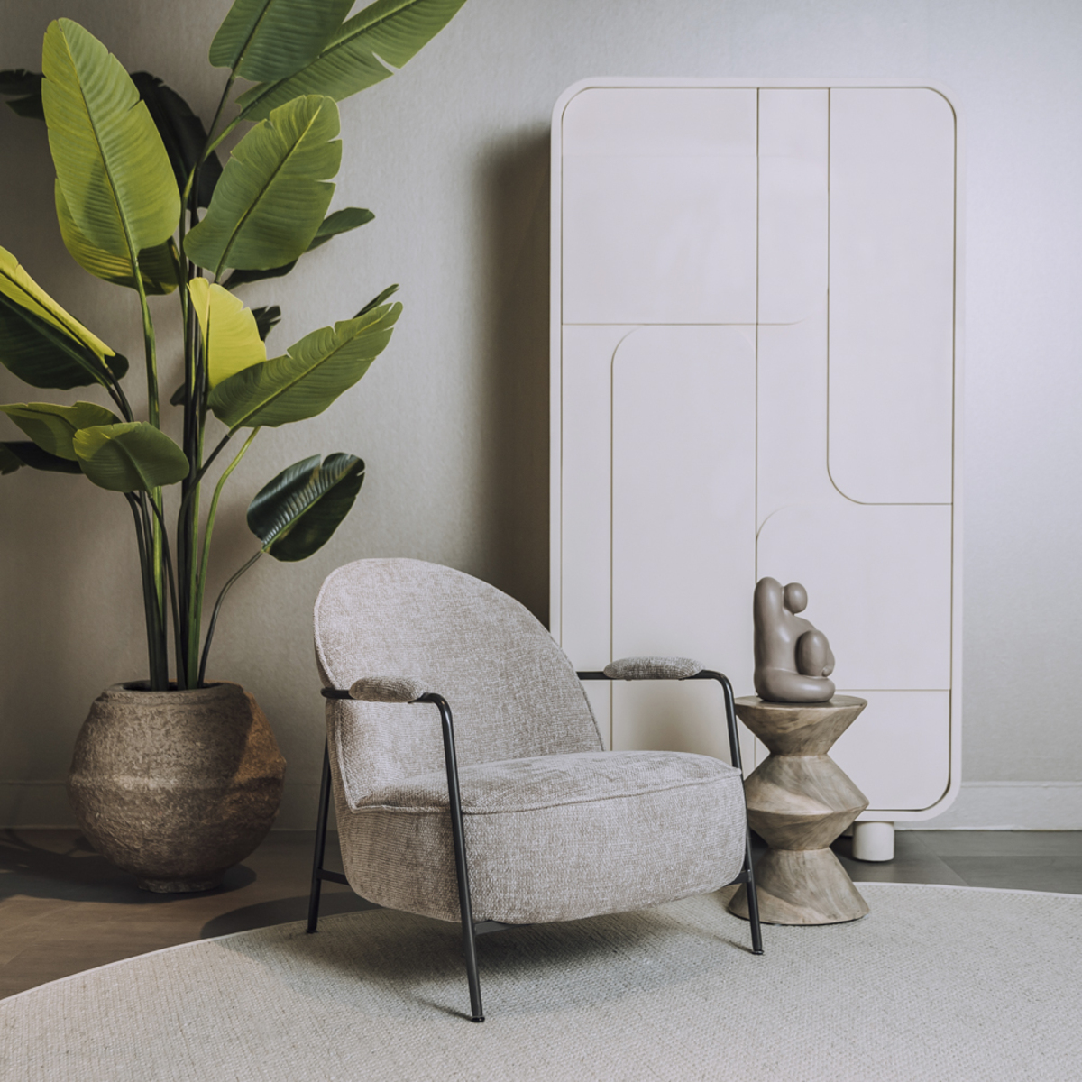 Fauteuil Amelia - Zonder armleuning - Beige - Stof - Landelijk - Tower Living