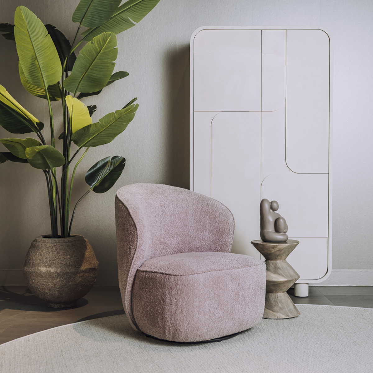 Fauteuil Belvi - Zonder armleuning - Roze - Stof - Landelijk - Tower Living