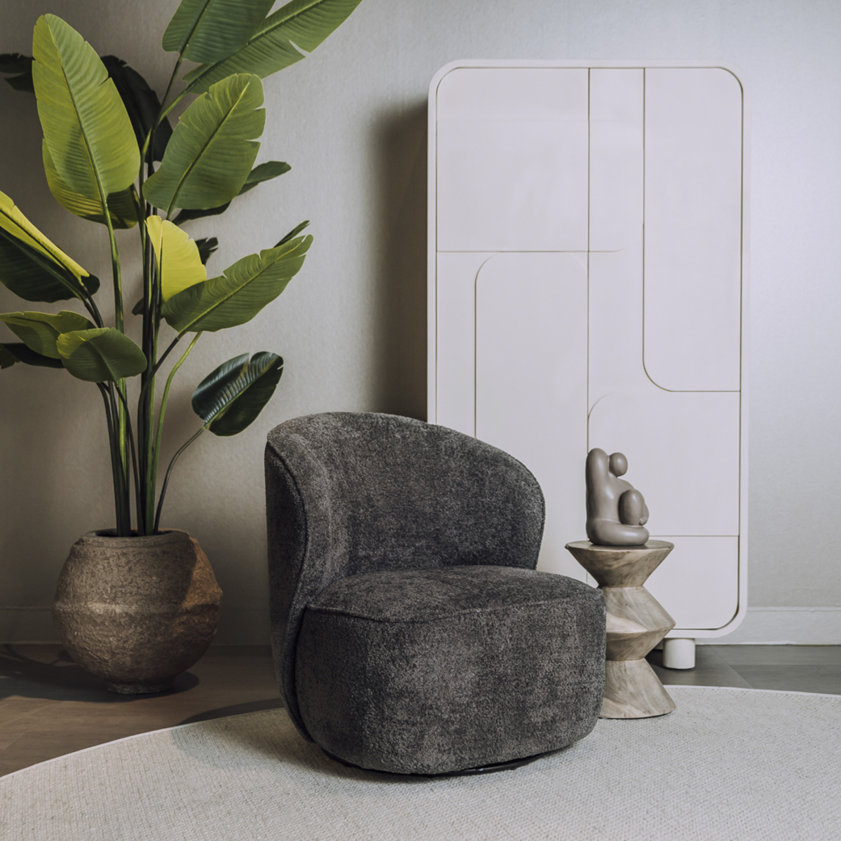 Fauteuil Belvi - Zonder armleuning - Donkergrijs - Stof - Modern - Tower Living