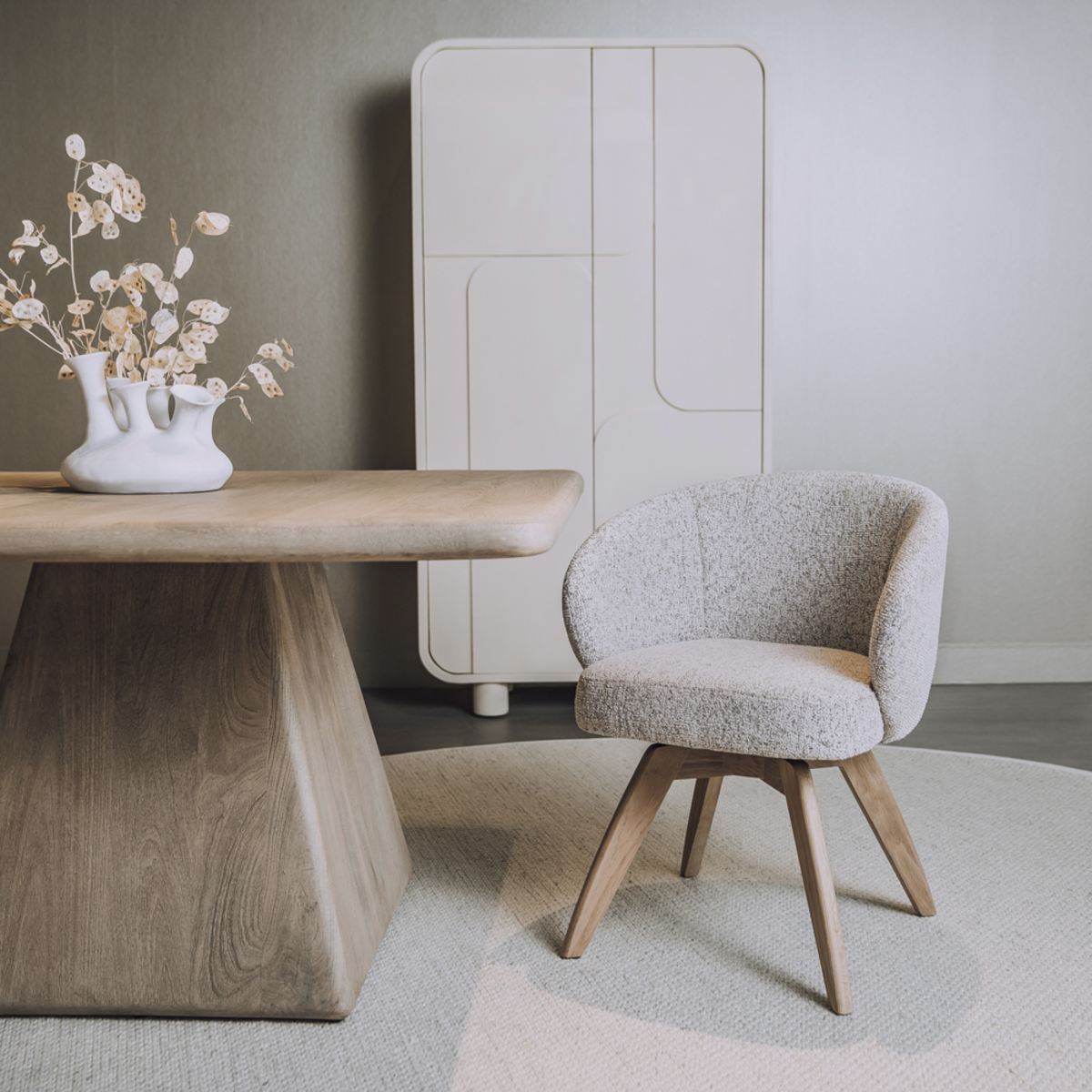 Fauteuil Brescia - Zonder armleuning - Beige - Stof - Scandinavisch - Tower Living