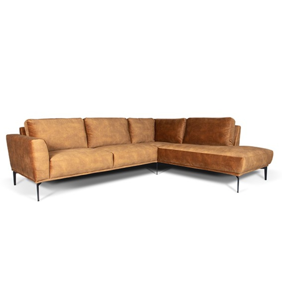 Hoekbank Owen Bruin Cognac - Stof - Ottomane 2,5 zits Rechts - DOK 2 Essentials