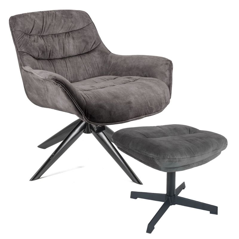 Onveilig Specificiteit vaardigheid Set: Fauteuil + Hocker Finn Velvet - Dark Grey - DOK 2 - Wonen