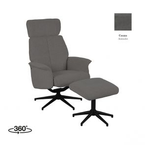 Fauteuil Verdal 77x79x109 Cm + Ottoman Antraciet Cosmo Perspectief360