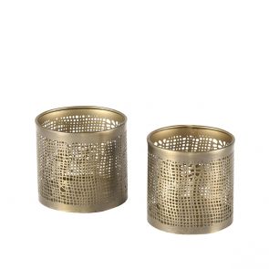 Set Waxinelichthouders 9x9x8 cm Antiek Goud Metaal Perspectief