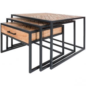 Salontafel Ruby Visgraat - Bruin Mangohout - Set van 3