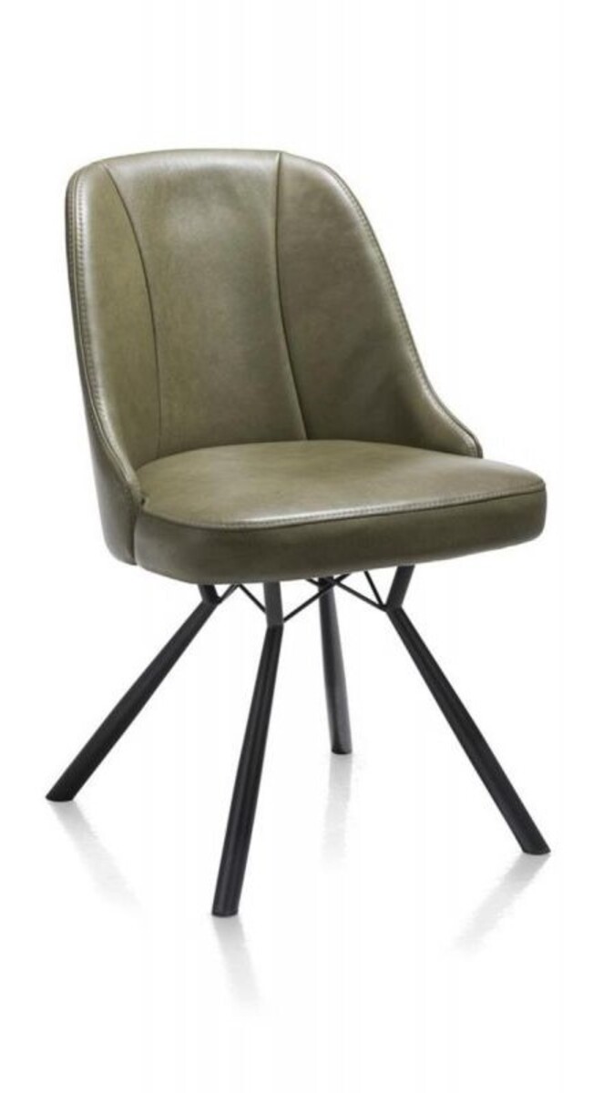 Eetkamerstoel Eefje Groen Army green - Leder - Happy at Home