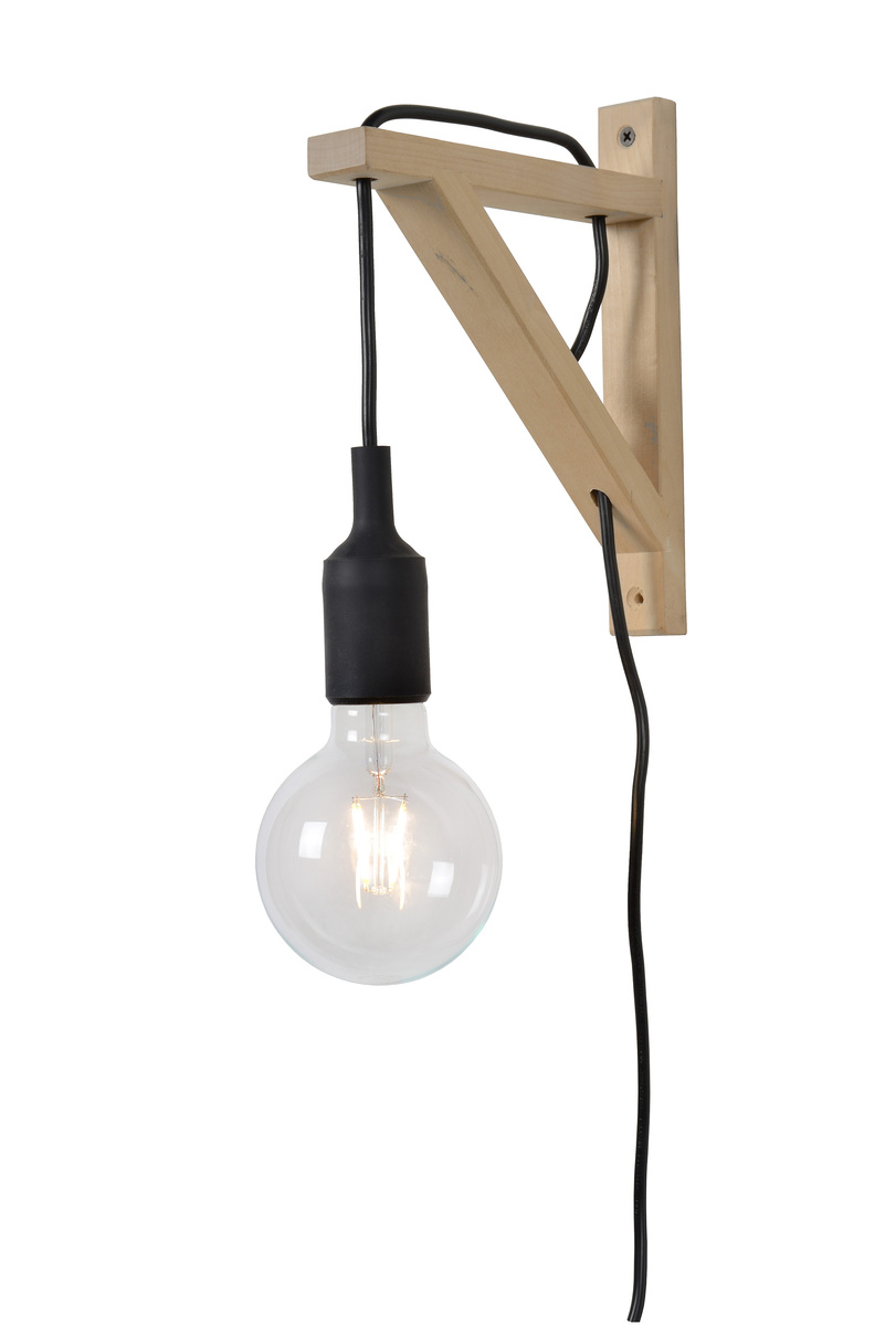Wandlamp Wall Zwart - Hout - Lucide