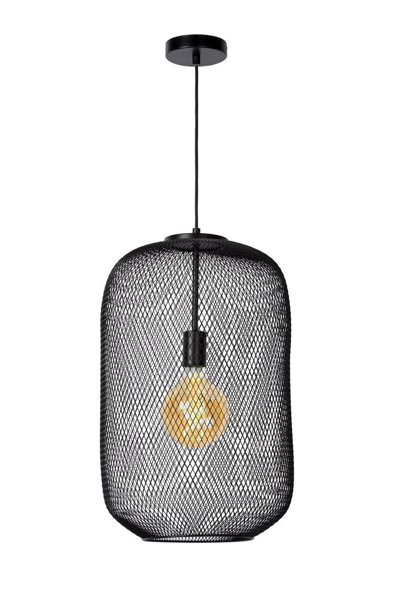 Hanglamp Mesh Zwart - Metaal - Lucide