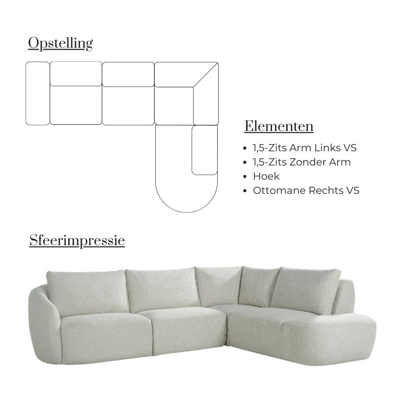 Hoekbank Rocca Ottomane Rechts