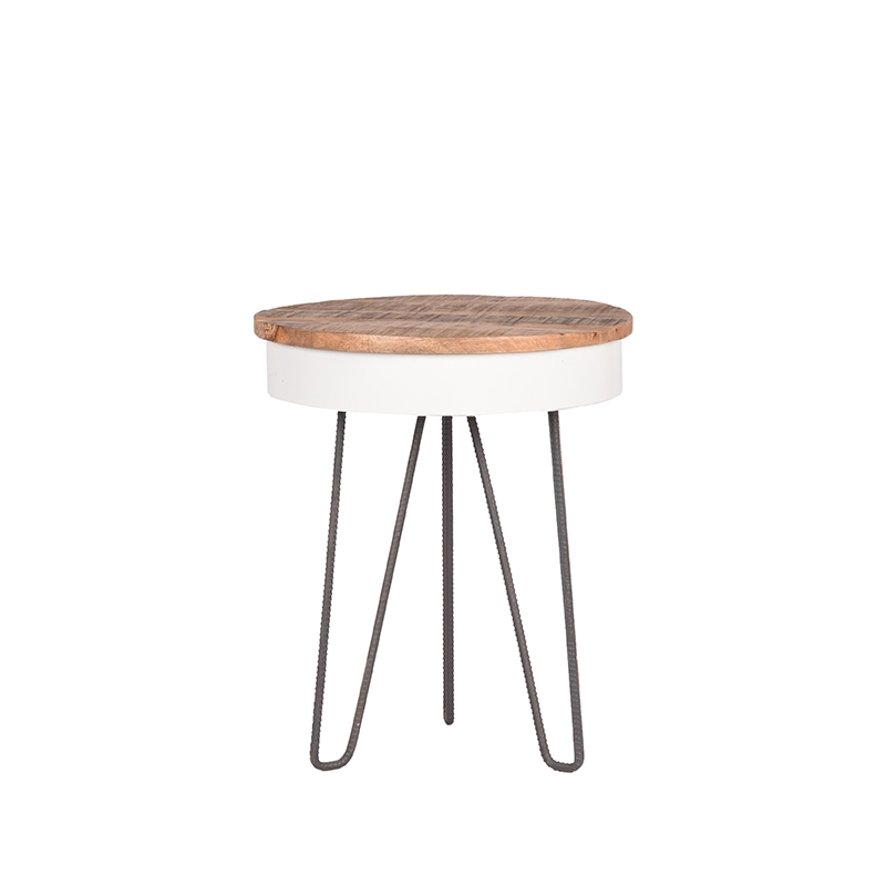 Bijzettafel Saria - 44 cm - Rond - Wit - Metaal - Industrieel - LABEL51