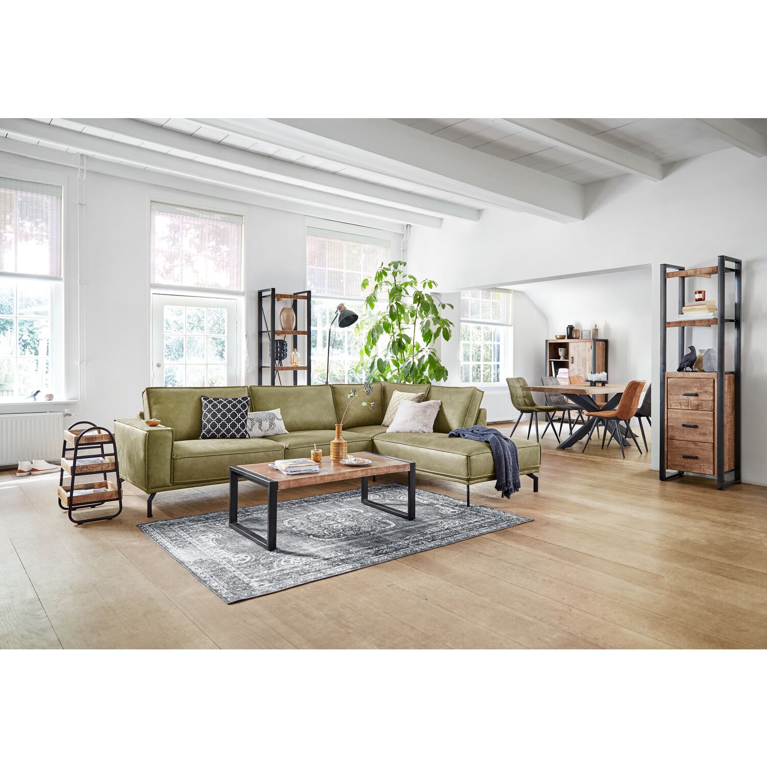 Bank Eddy hoekbank - Moss - Naturel Royal Boucle | Taupe Metaal - Profijt Meubel