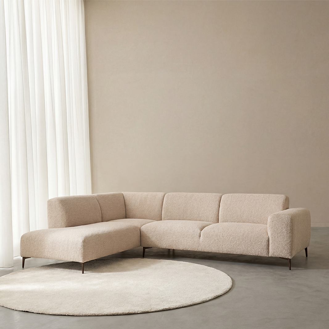 Hoekbank Merido - Hoekbank Links - Naturel Beige Raven | Zwart Metaal - Velvet - LABEL51