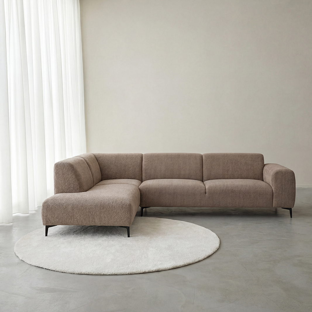 Hoekbank Merido - Hoekbank Links - Taupe Raven | Zwart Metaal - Velvet - LABEL51