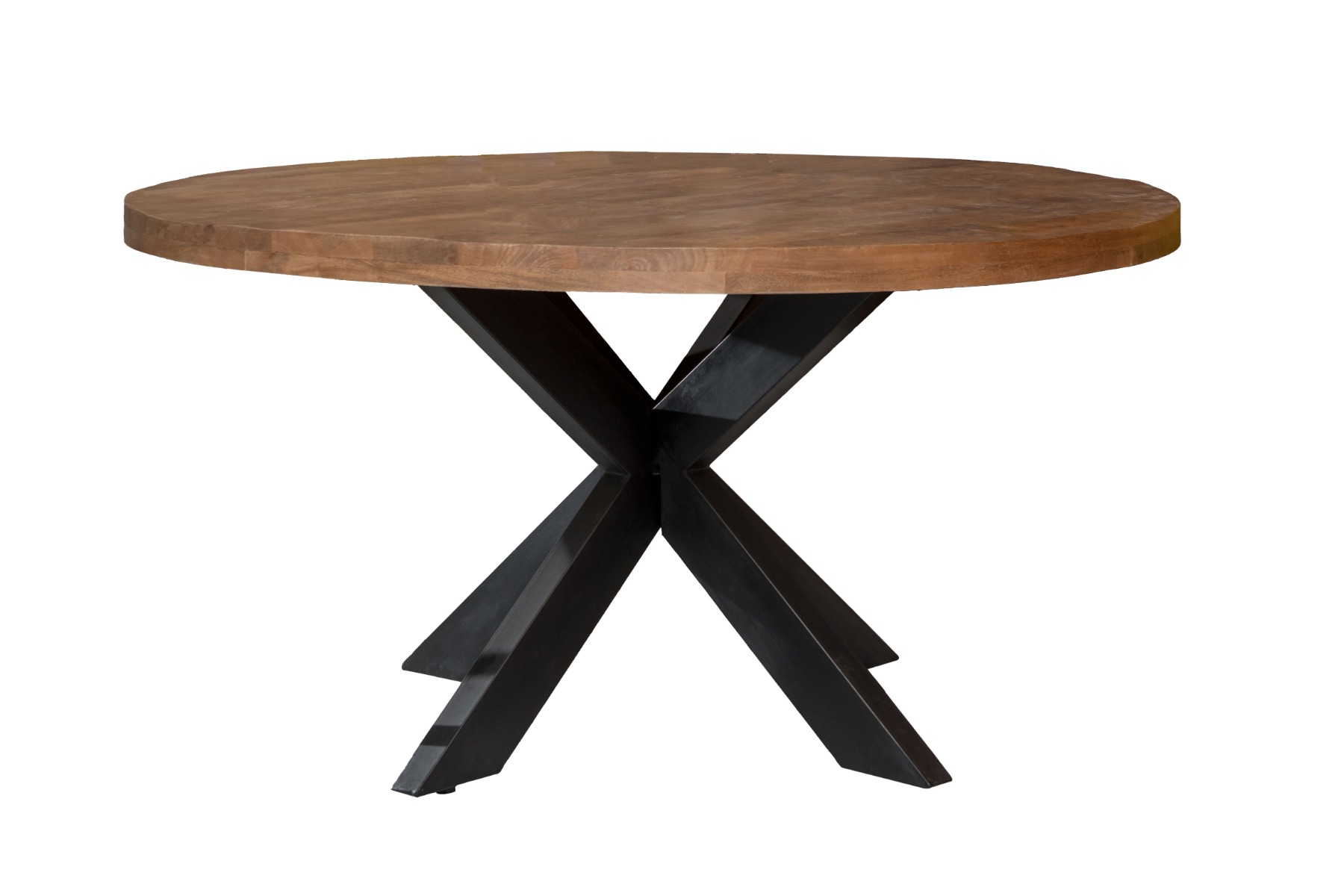 Eetkamertafel Round - Bruin - Mangohout, Gecoat staal - Living Furn