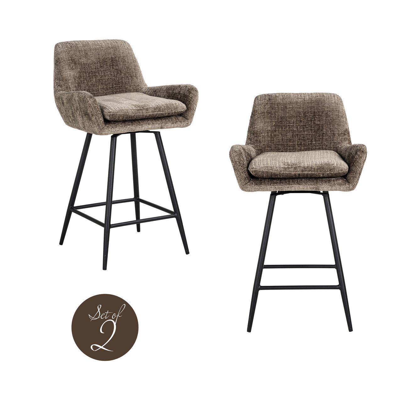 Barkruk Linsey - Zonder armleuning - Laag - Stone - Stof - Richmond Interiors