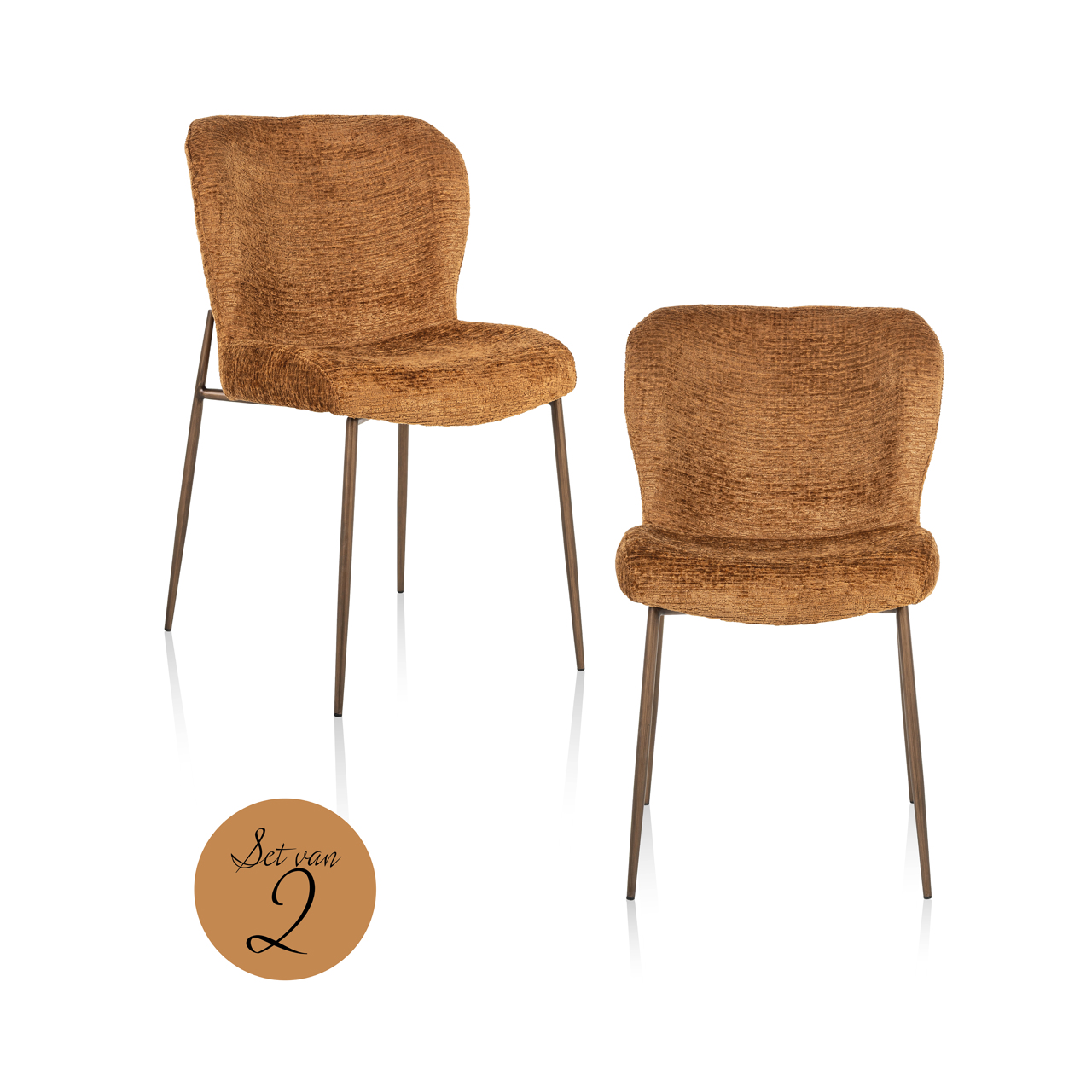 Eetkamerstoel Odarby - Zonder armleuning - Cognac - Velvet - Richmond Interiors