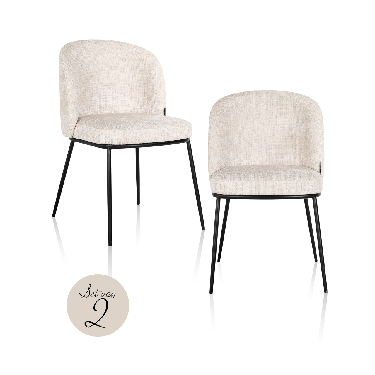 Eetkamerstoel Elvi - Zonder armleuning - Beige - Chenille - Richmond Interiors