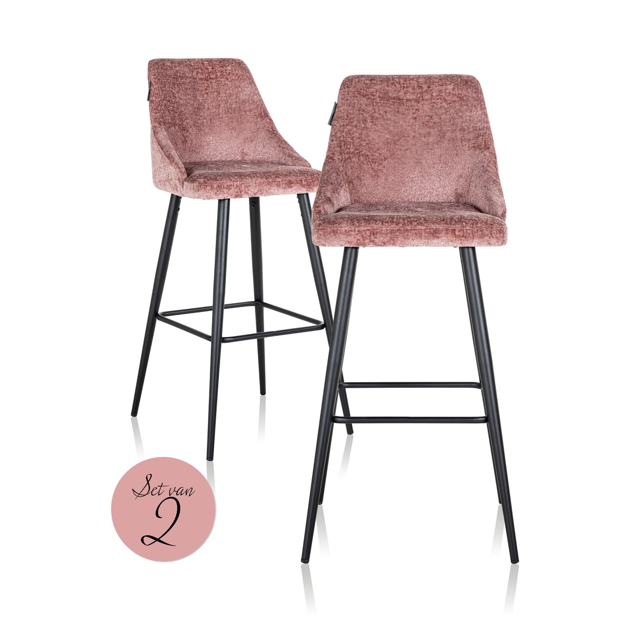 Barkruk Brook - Zonder armleuning - Hoog - Rose - Velvet - Richmond Interiors