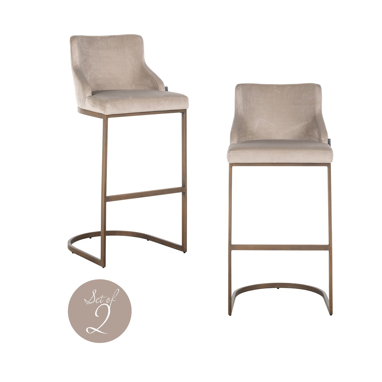 Barkruk Bolton - Zonder armleuning - Hoog - Khaki - Velvet - Richmond Interiors