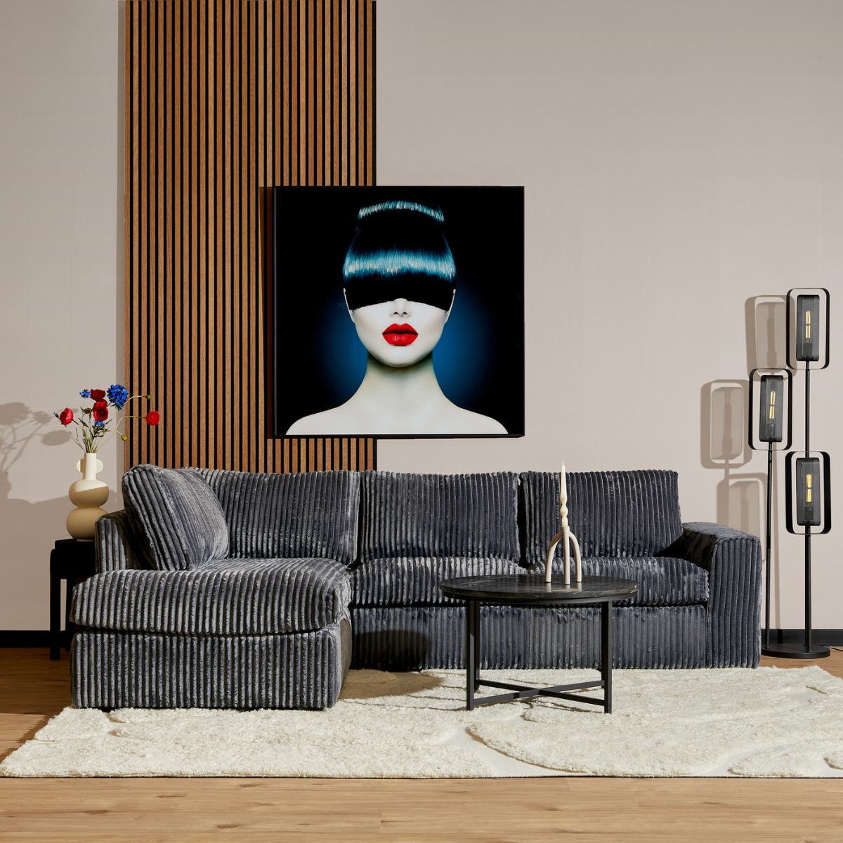 Hoekbank Teddy - Antraciet - Ribcord - MySofa