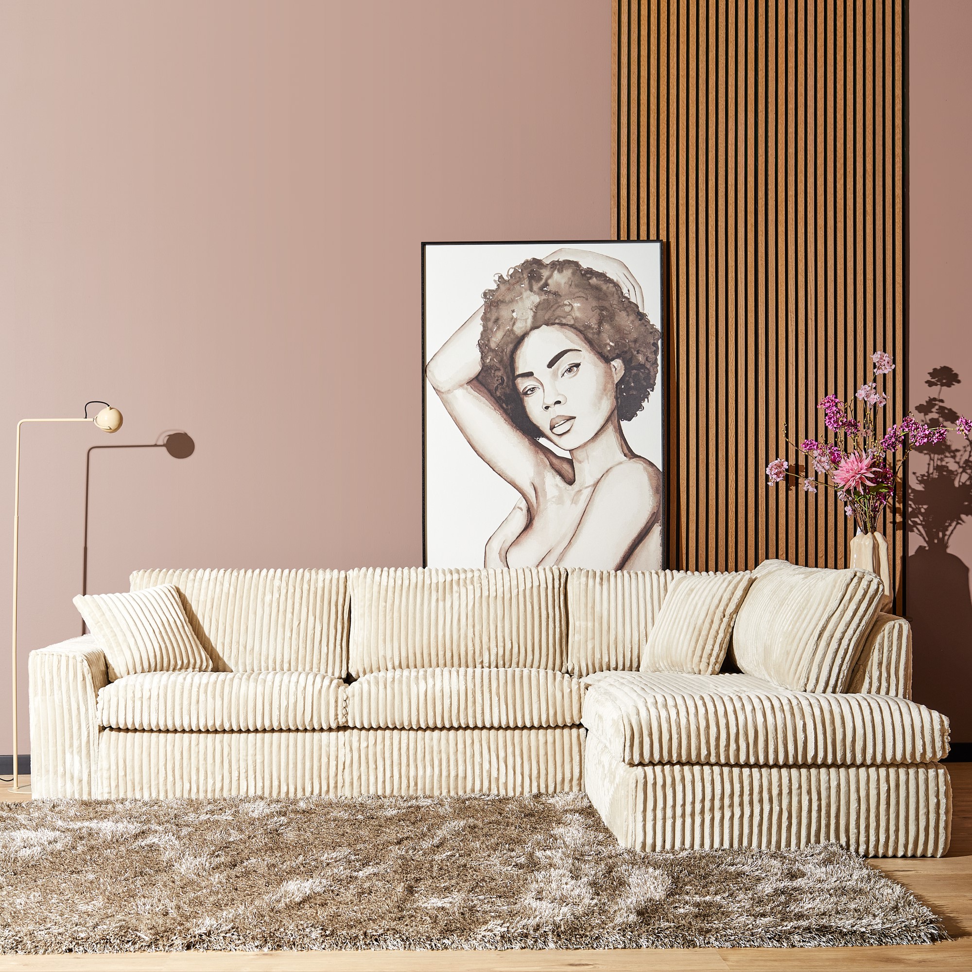 Hoekbank Teddy - Beige - Ribcord - MySofa