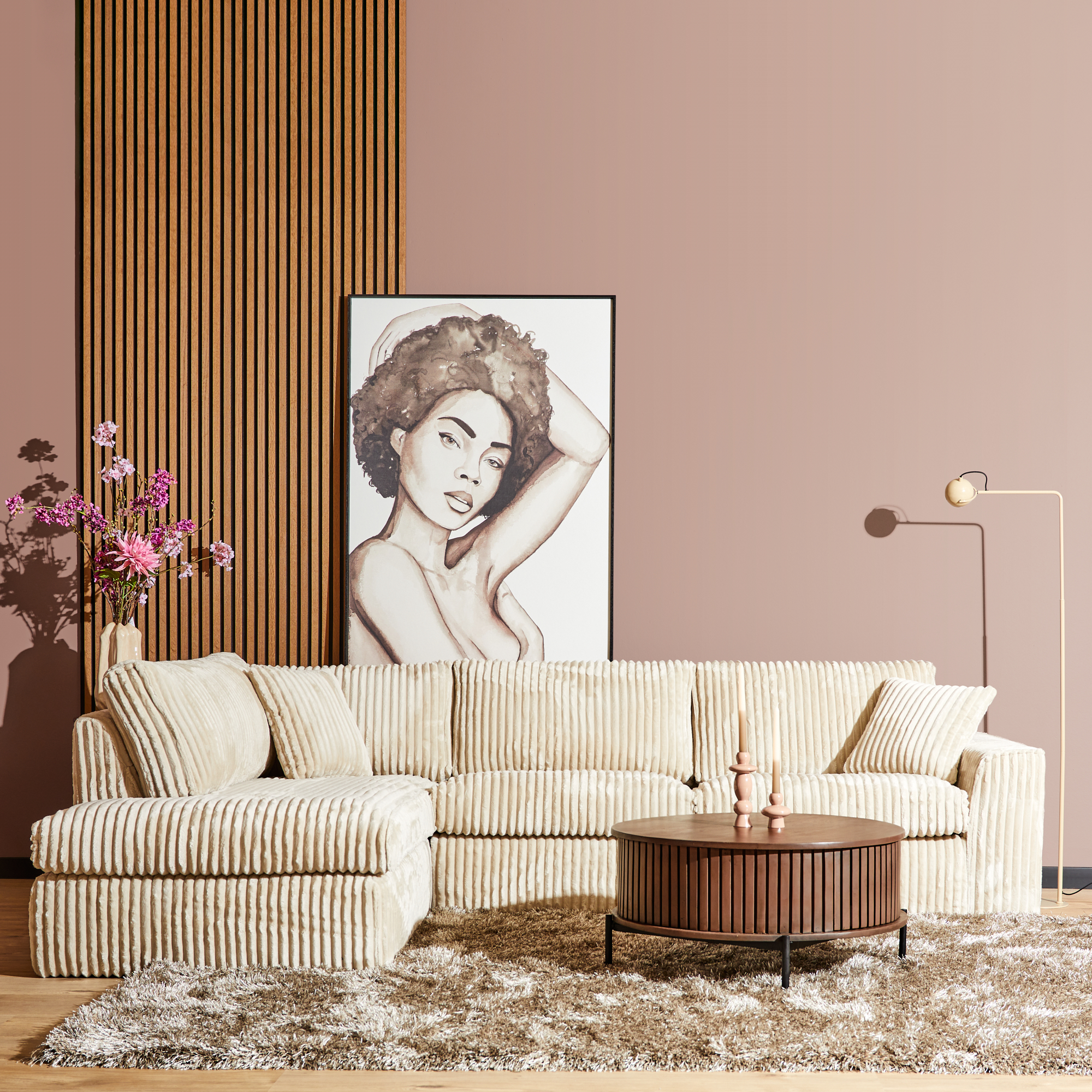 Hoekbank Teddy - Beige - Ribcord - MySofa