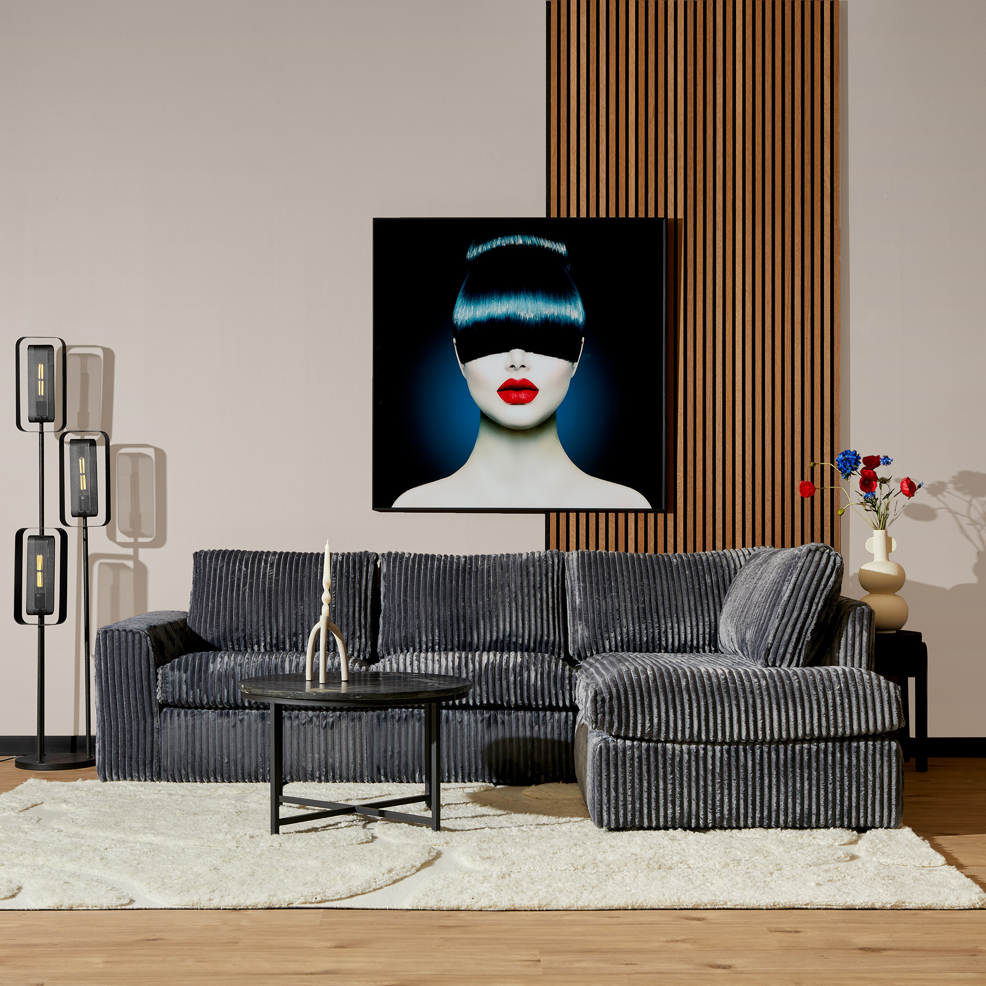 Hoekbank Teddy - Antraciet - Ribcord - MySofa