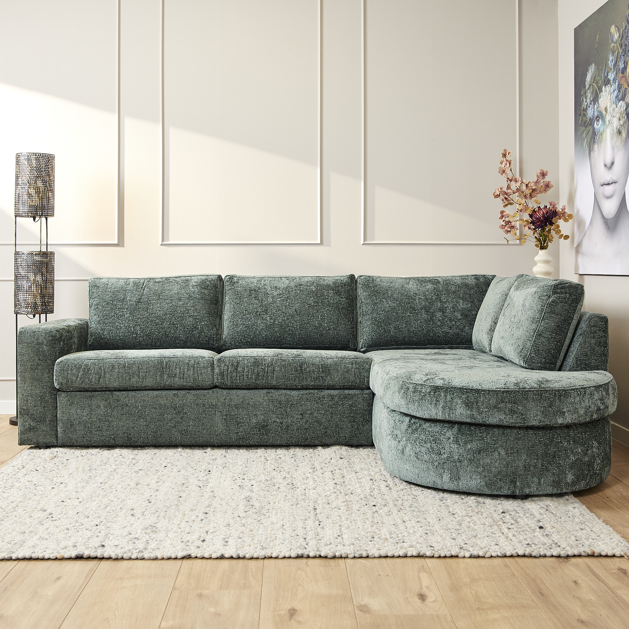 Hoekbank Alma - Loungebank Rechts - Green - Chenille - MySofa