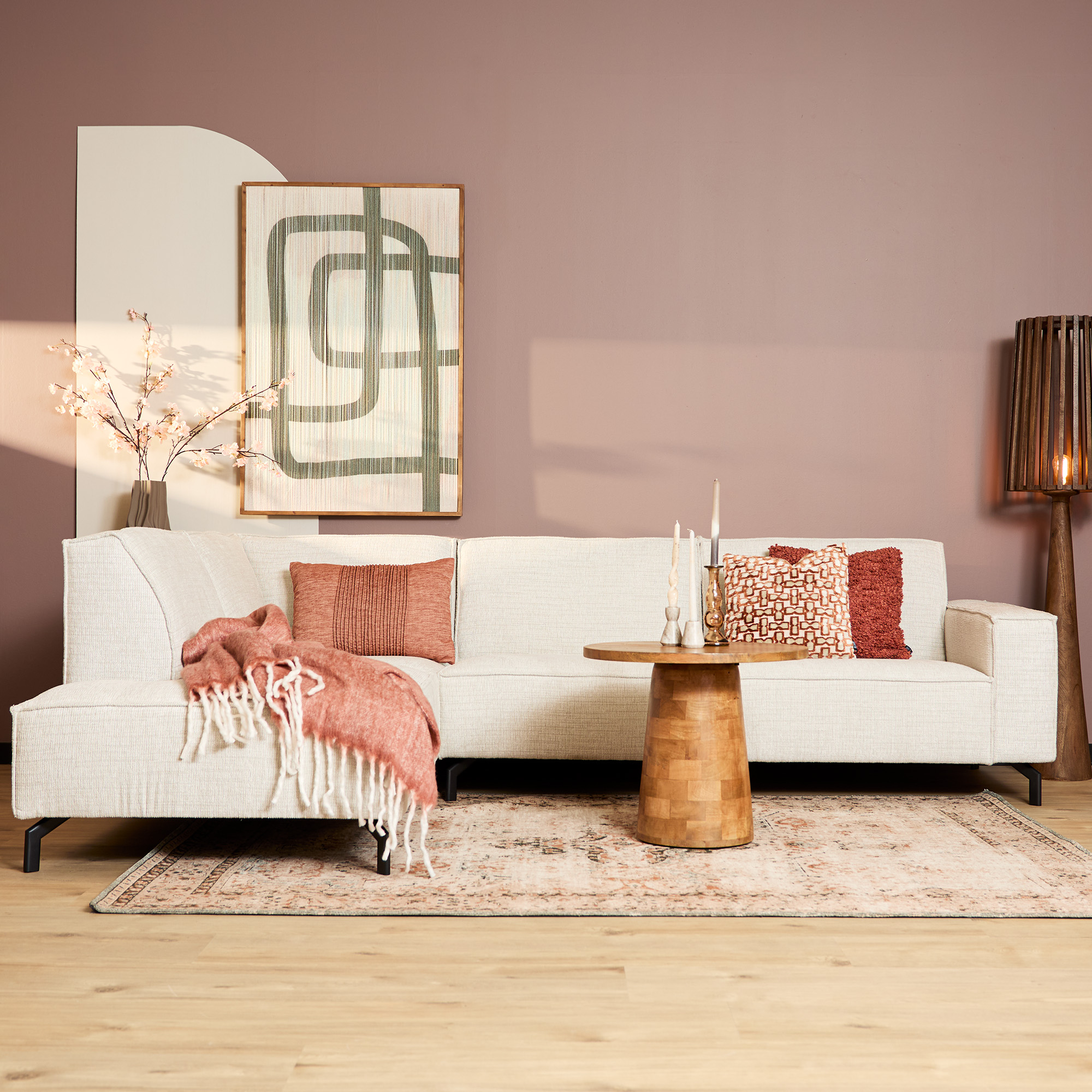 Hoekbank Floris - Loungebank Links - Beige - Geweven - MySofa