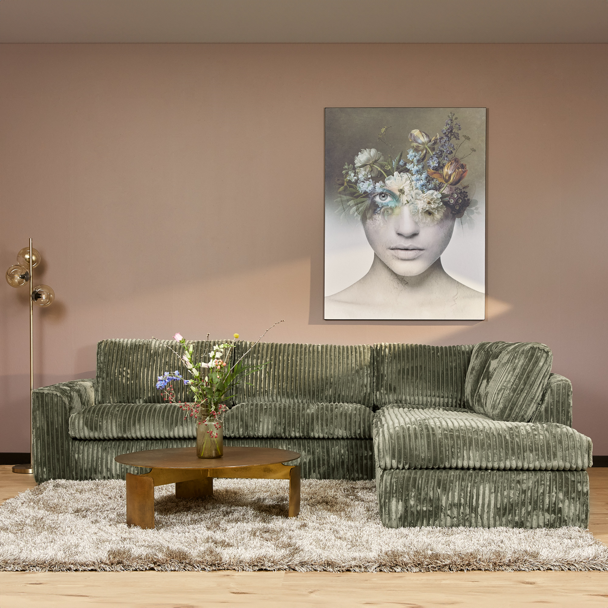 Hoekbank Teddy - Groen - Ribcord - MySofa