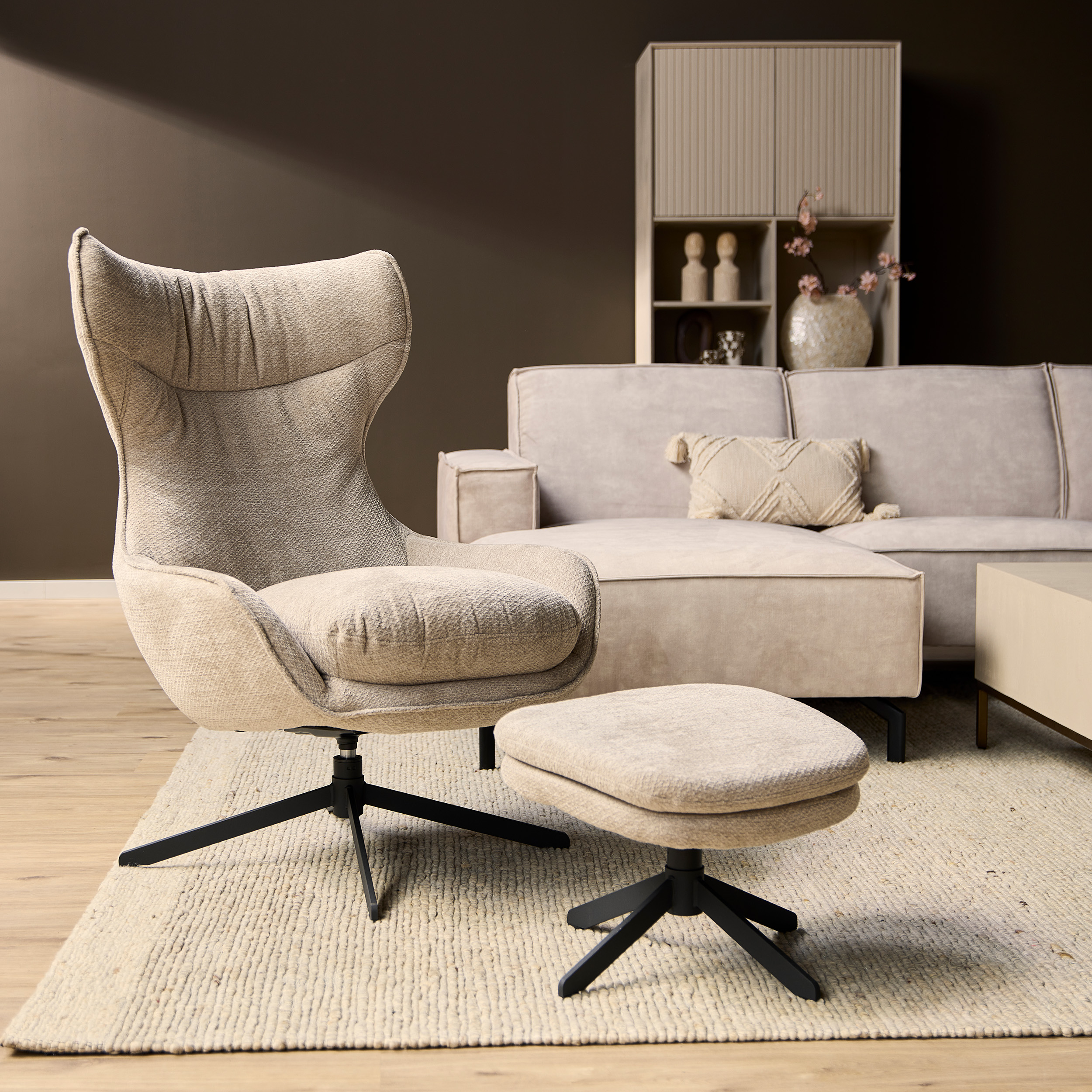 Fauteuil Olivia - Zonder armleuning - Taupe - Fluffy - Japandi - Starfurn