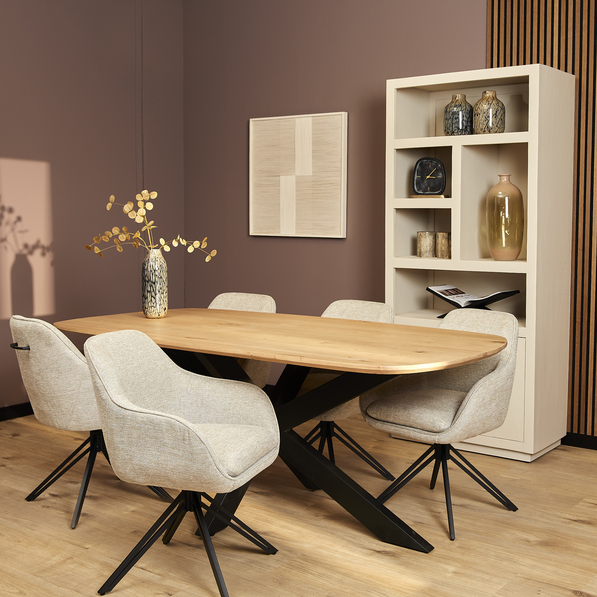 Eetkamerstoel Jens - Zonder armleuning - Beige - Chenille - Starfurn