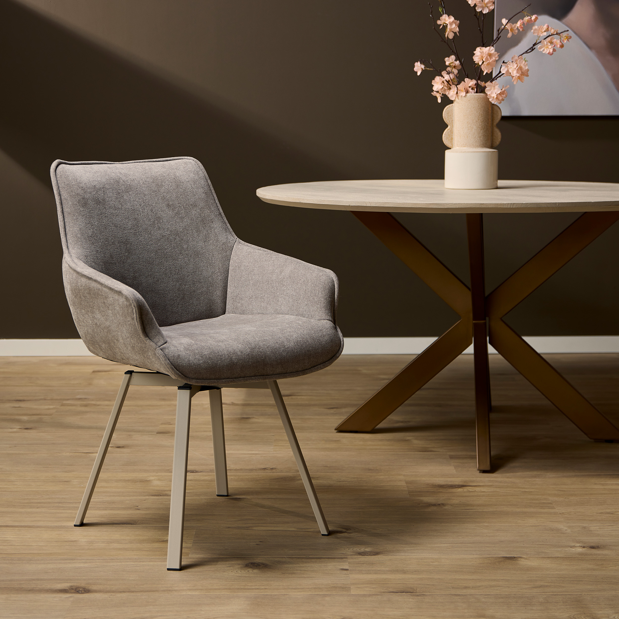 Eetkamerstoel Mees - Zonder armleuning - Taupe - Fluffy - Japandi - Starfurn