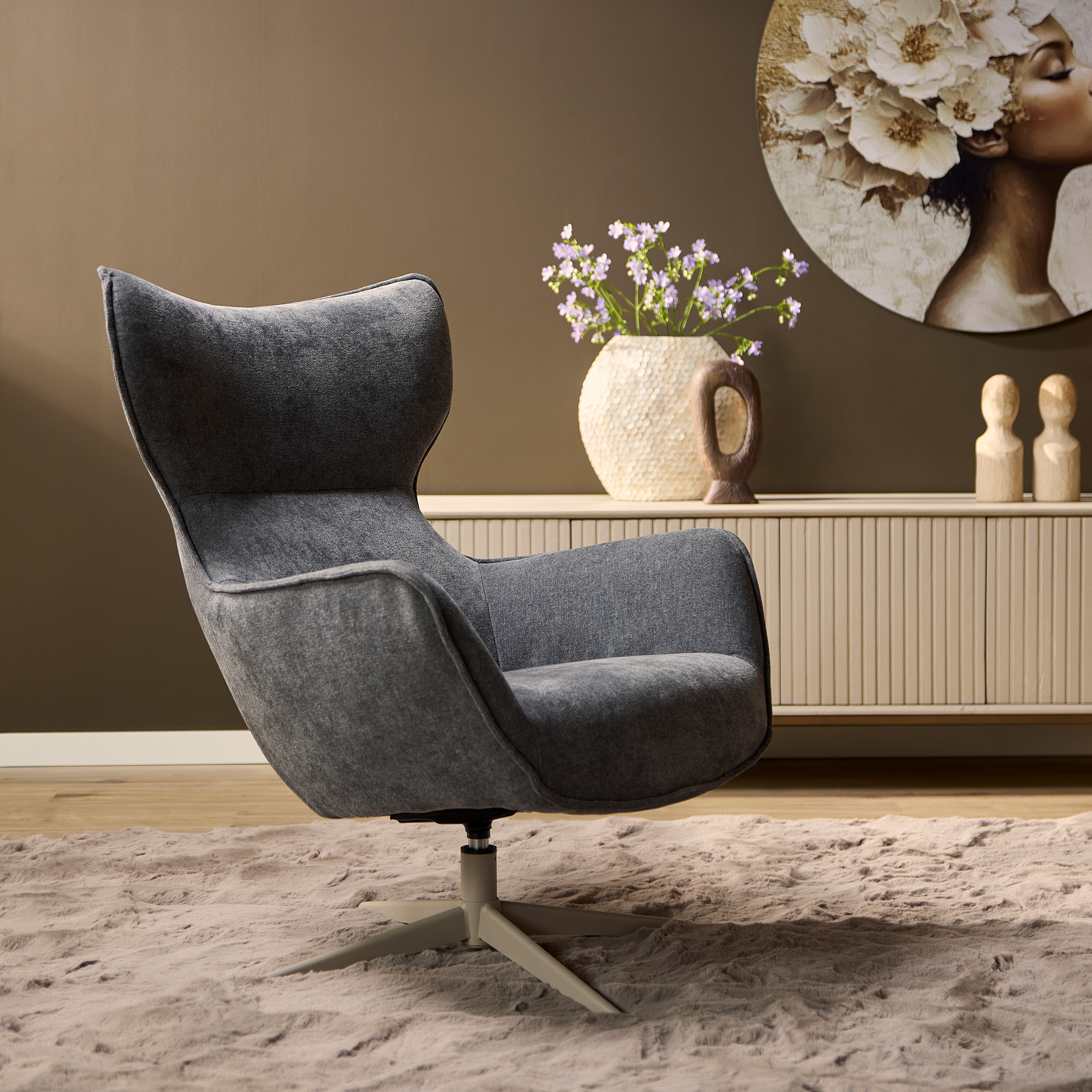 Fauteuil Julia - Zonder armleuning - Grijs - Geweven - Starfurn