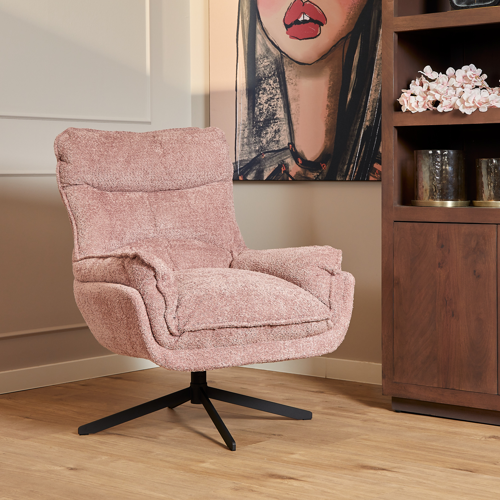 Fauteuil Vera - Zonder armleuning - Roze - Chenille - Starfurn