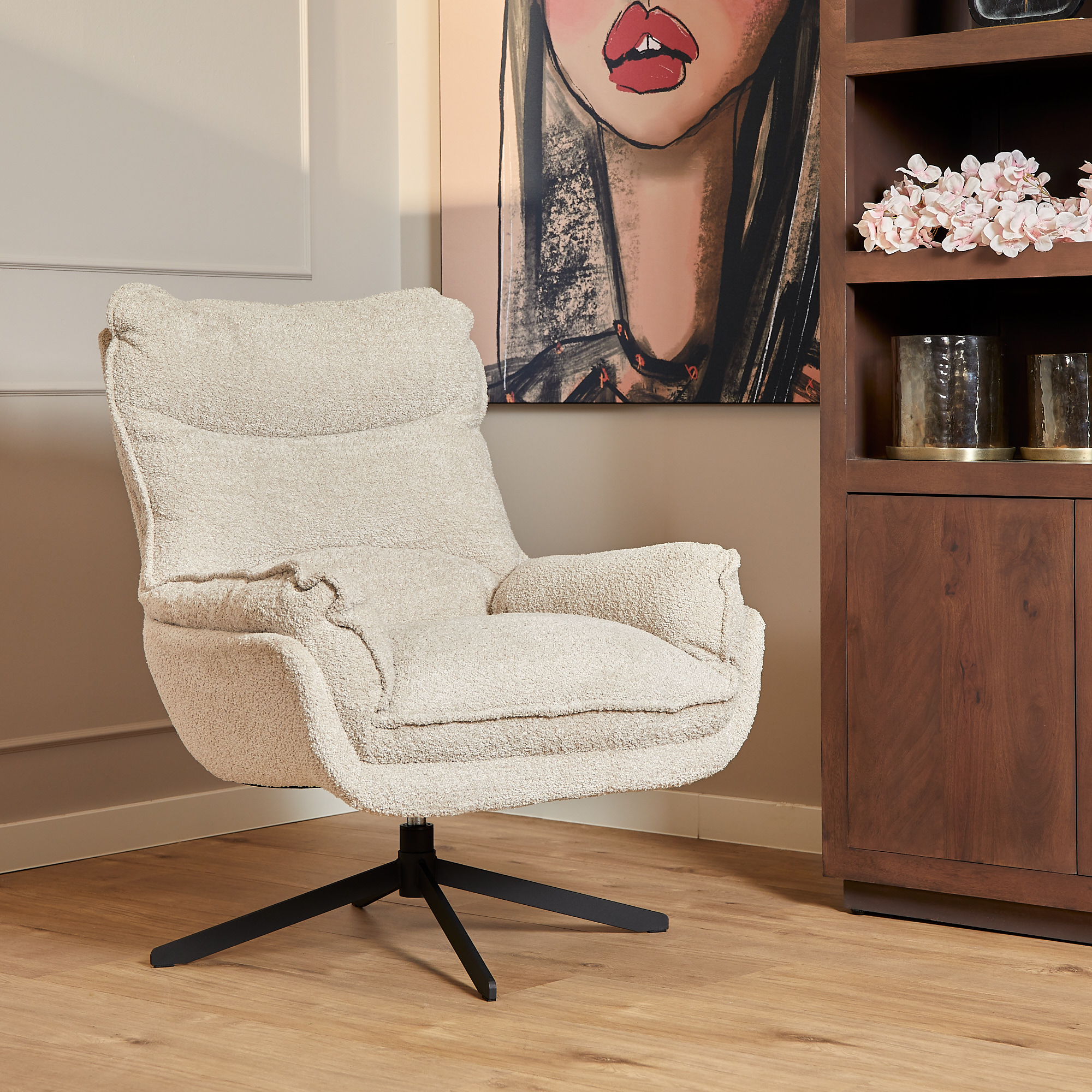 Fauteuil Vera - Zonder armleuning - Wit - Boucle - Starfurn