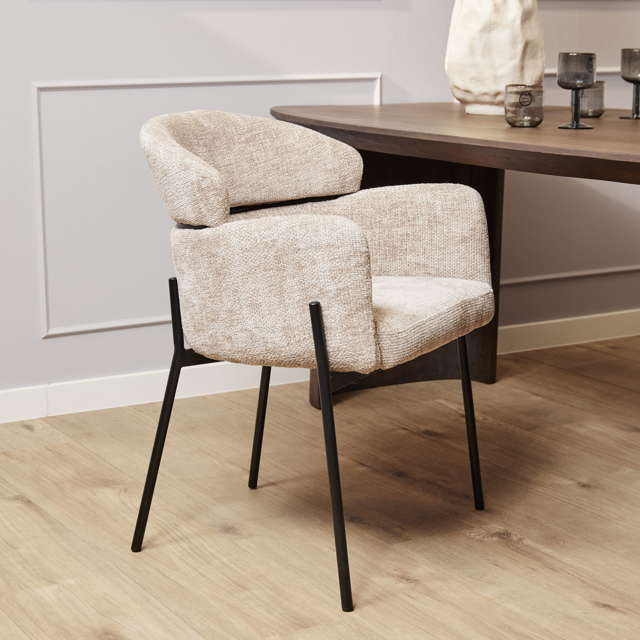Eetkamerstoel Otis - Zonder armleuning - Beige - Chenille - Starfurn