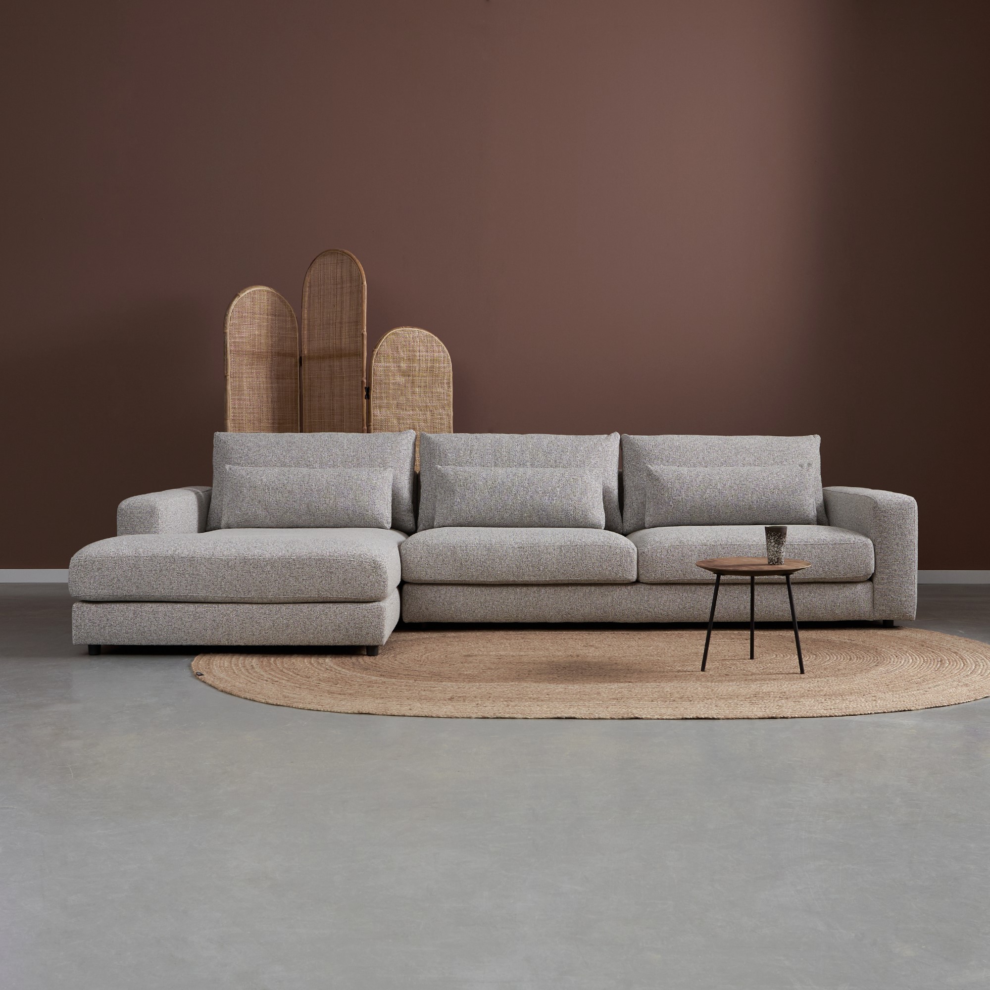 Hoekbank COMO - Loungebank Links - Taupe - Geweven - Pepp Interiors