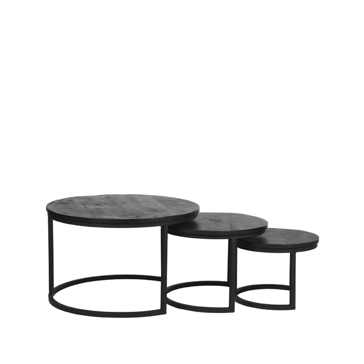 Salontafel Set Triplet - 60 cm - Rond - Zwart - Mangohout - Modern - LABEL51