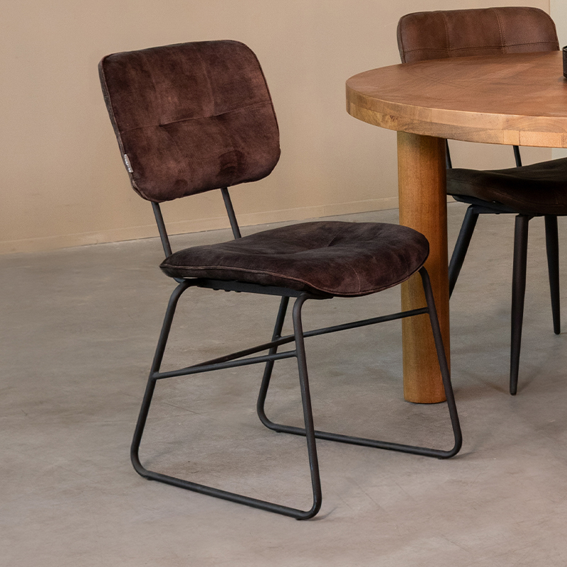 Eetkamerstoel Dez - Zonder armleuning - Antraciet - Velours - Modern - LABEL51