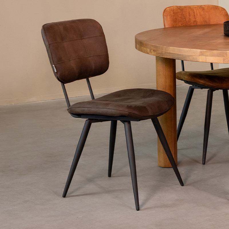 Eetkamerstoel Gus - Zonder armleuning - Antraciet - Microvezel - Industrieel - LABEL51