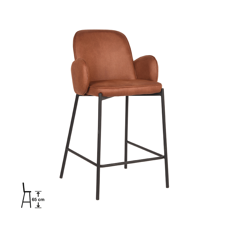 Barkruk Jari - Armleuning - Laag - Cognac - Microvezel - Industrieel - LABEL51