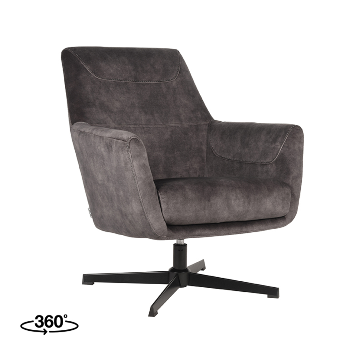 Fauteuil Toby - Armleuning - Antraciet - Velours - Modern - LABEL51