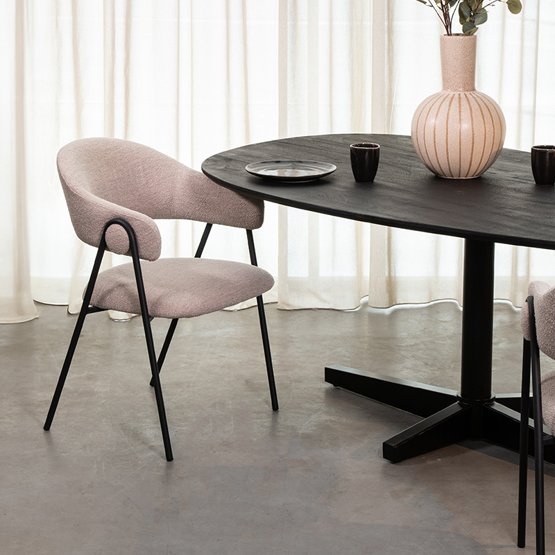 Eetkamerstoel Lowen - Armleuning - Naturel Beige - Boucle - Landelijk - LABEL51