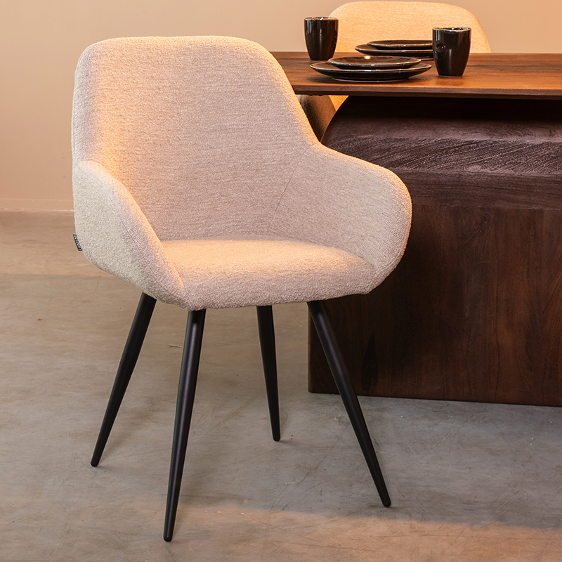 Eetkamerstoel Fender - Armleuning - Naturel Beige - Boucle - Landelijk - LABEL51