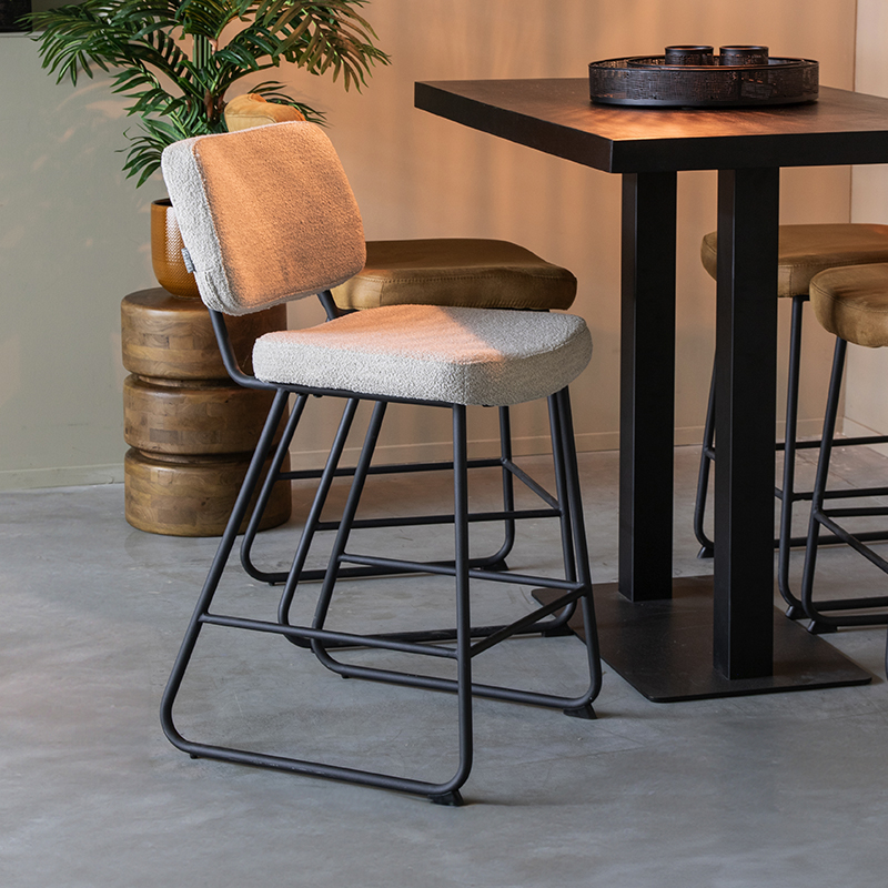 Barkruk Noah - Zonder armleuning - Laag - Naturel Beige - Boucle - Landelijk - LABEL51