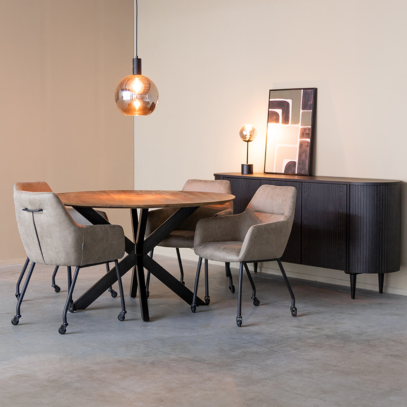 Eetkamerstoel Lenny - Wielen - Armleuning - Taupe - Micro Suede - Modern - LABEL51